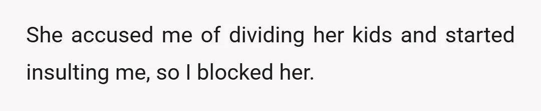She accused me of dividing her kids and started insulting me, so I blocked her.