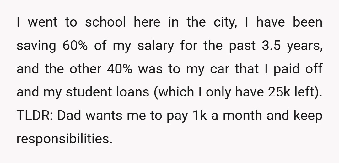 I went to school here in the city, I have been saving 60% of my salary for the past 3.5 years, and the other 40% was to my car that...