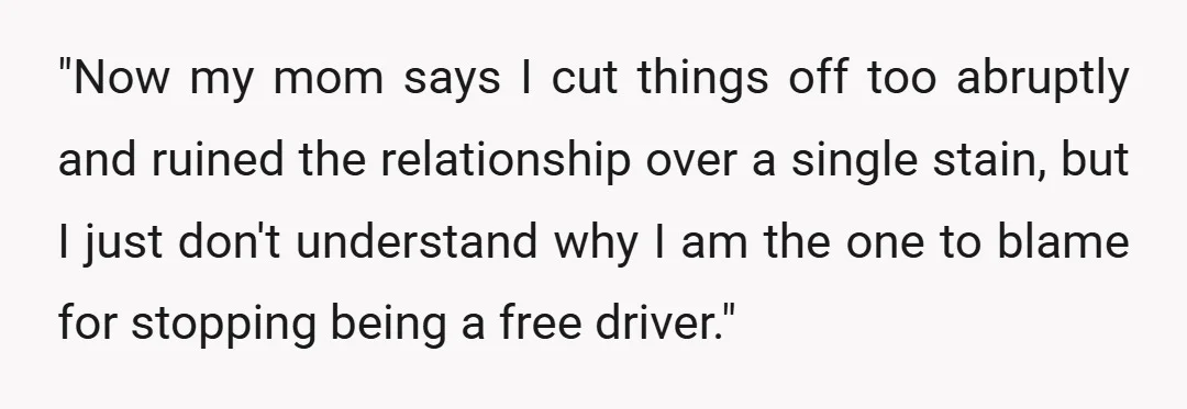 "Now my mom says I cut things off too abruptly and ruined the relationship over a single stain, but I just don't understand why I am the one to blame...