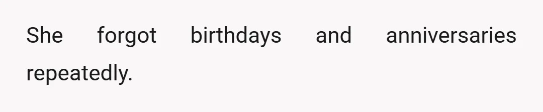 She forgot birthdays and anniversaries repeatedly.