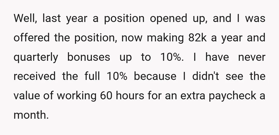 Well, last year a position opened up, and I was offered the position, now making 82k a year and quarterly bonuses up to 10%. I have never received the full...