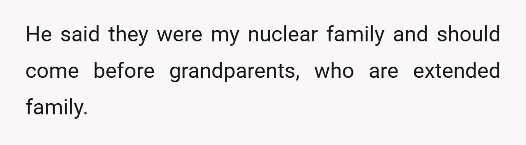 He said they were my nuclear family and should come before grandparents, who are extended family.