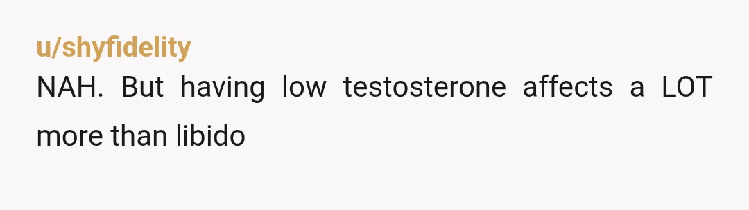 u/shyfidelity
NAH. But having low testosterone affects a LOT more than libido