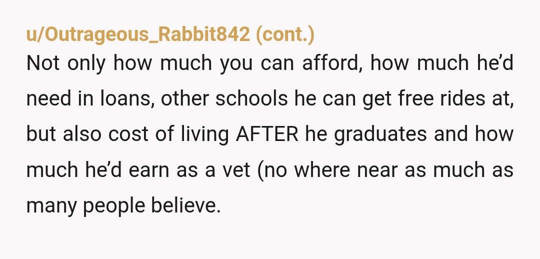 u/amyloudspeakers Yes, discuss the cost of college with him and factors that influence his decision, but automatically sentencing him to state school without exhausting scholarships is short sighted. With his...