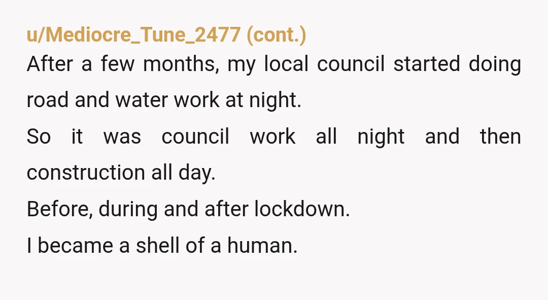u/Odd-Repeat6595
NTA. She asked and you answered her honestly. 7 months is a really long time for daily construction to be going on.