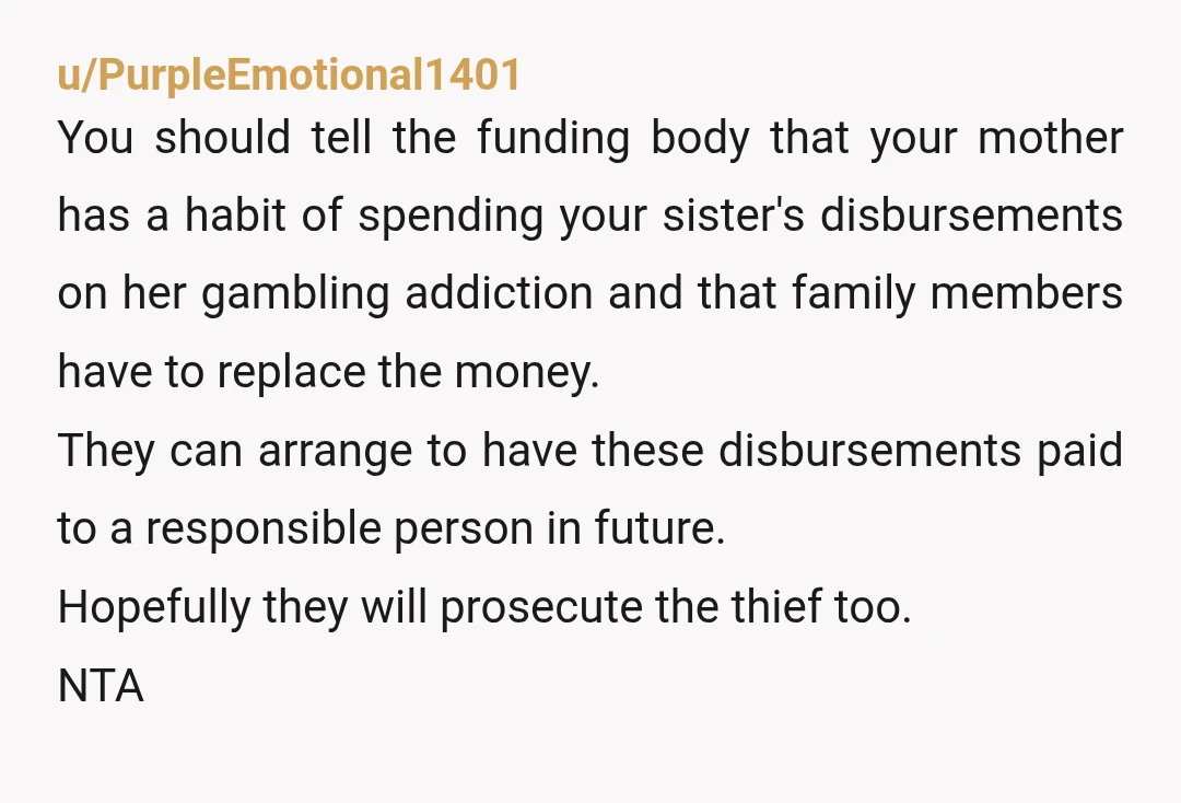u/sleepycrestz NTA. Your dad literally gave you the money with the instruction “don’t give it to her if she asks.” That tells you everything you need to know about the...