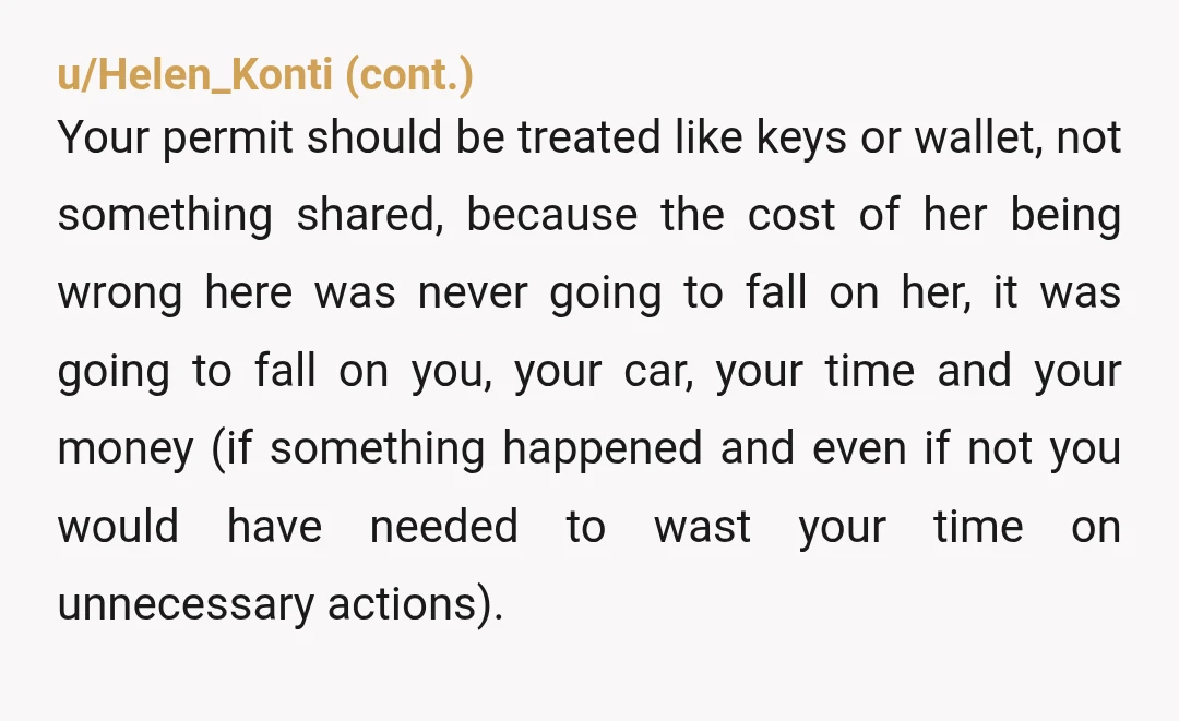 u/cassowary32 NTA. She stole your permit. If parking at the grocery store wasn't a big deal, why didn't her friend just park there? Sounds like you need a more secure...