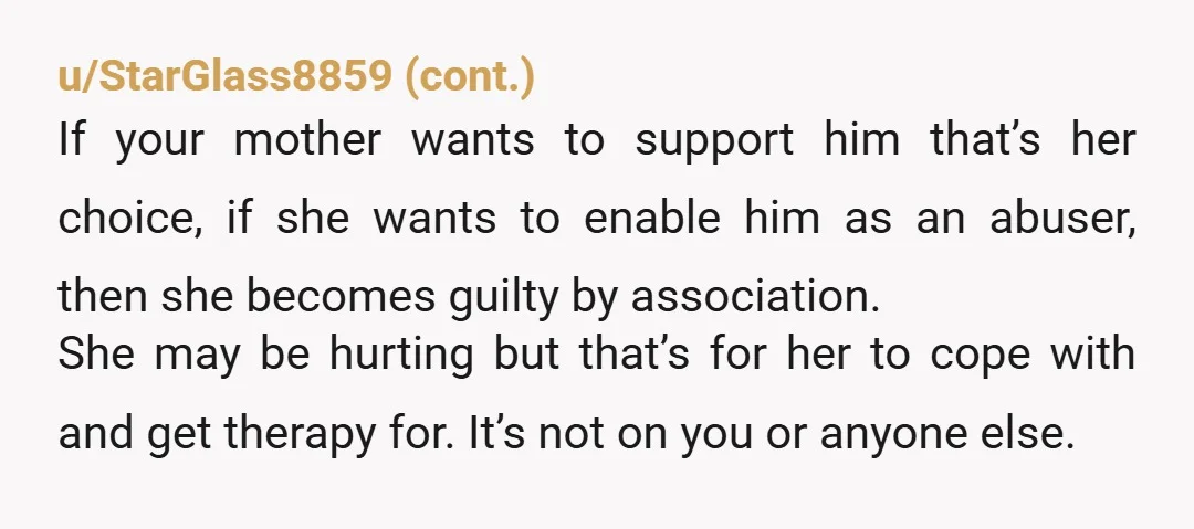u/LIMAMA
The entire family needs therapy and your mother needs to know the entire story.