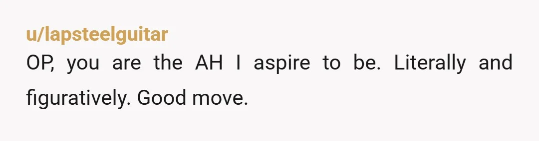 u/lapsteelguitar
OP, you are the AH I aspire to be.  Literally and figuratively.  Good move.