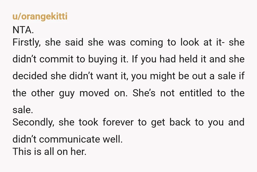 u/TJ_WANP
If ahe told you when she would be there, you could have accommodated her. She did not and therefore lost any right to negotiate a price with you.