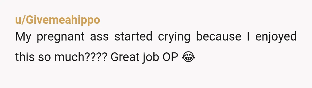 u/Givemeahippo
My pregnant ass started crying because I enjoyed this so much???? Great job OP 😂