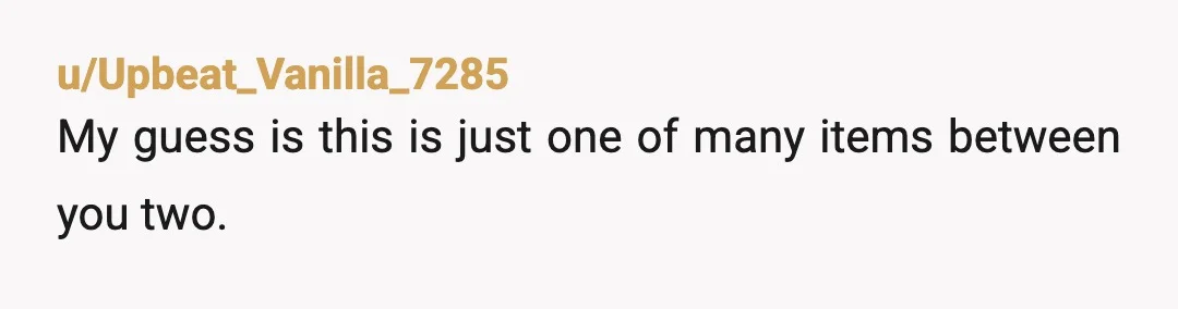 u/Upbeat_Vanilla_7285
My guess is this is just one of many items between you two. 