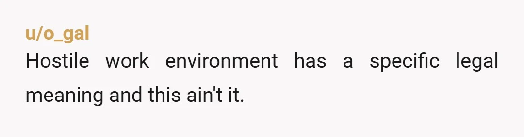 u/o_gal
Hostile work environment has a specific legal meaning and this ain't it.