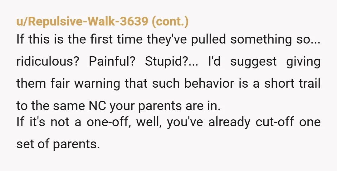 u/WestCovina1234
NTA.  Your in-laws feel disrespected?  How do they suppose you feel?