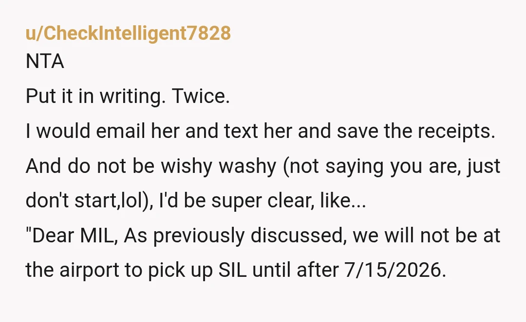 u/Bath-Optimal NTA but for SIL's sake you need a plan. I'd suggest contacting either the airline she'll be flying on, adult protective services, or one of the airports she's going...