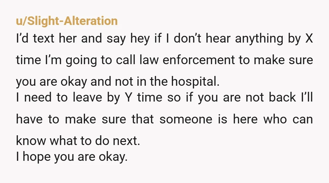 u/Healthy_Asparagus371 The 13 year old may have a number of a helpful adult. Perhaps pull her aside and explain you have to leave early and you need someone to call?...
