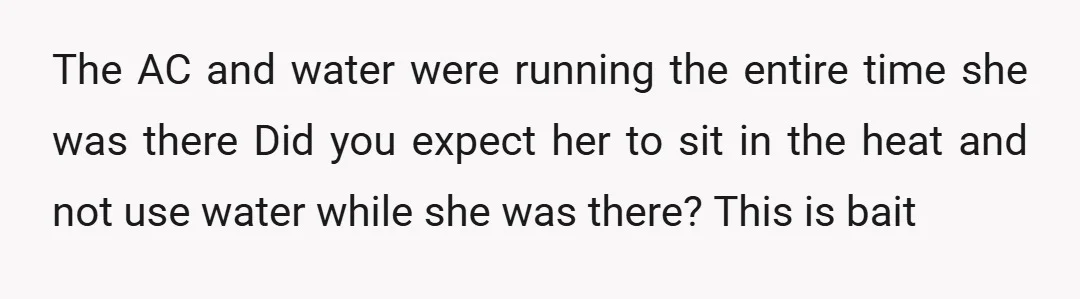 The AC and water were running the entire time she was there Did you expect her to sit in the heat and not use water while she was there? This...