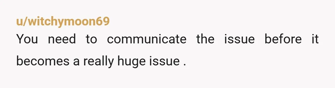 u/witchymoon69
You need to communicate the issue before it becomes a really huge issue .
