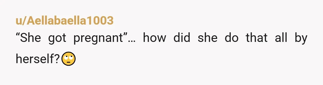 u/Aellabaella1003
“She got pregnant”… how did she do that all by herself?🙄