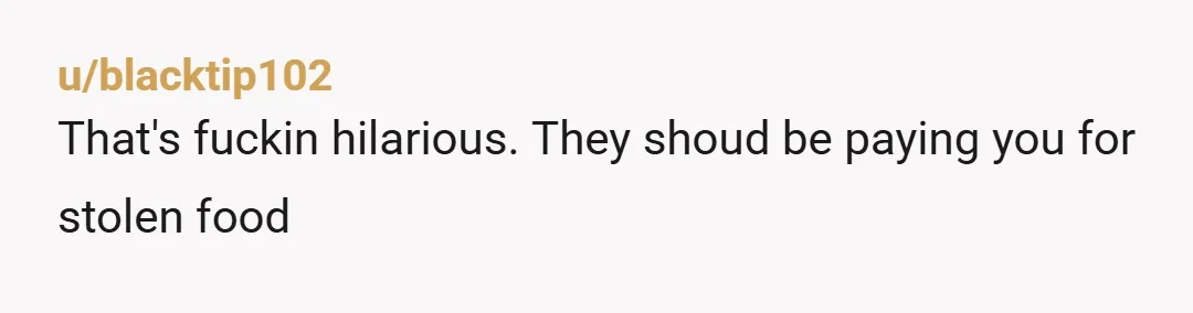 u/blacktip102
That's fuckin hilarious. They shoud be paying you for stolen food