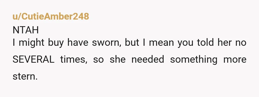 u/CutieAmber248
NTAH
I might buy have sworn, but I mean you told her no SEVERAL times, so she needed something more stern.
