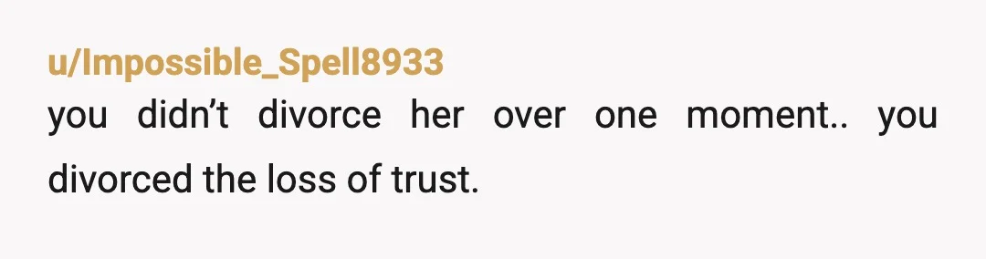 u/Impossible_Spell8933
you didn’t divorce her over one moment.. you divorced the loss of trust.