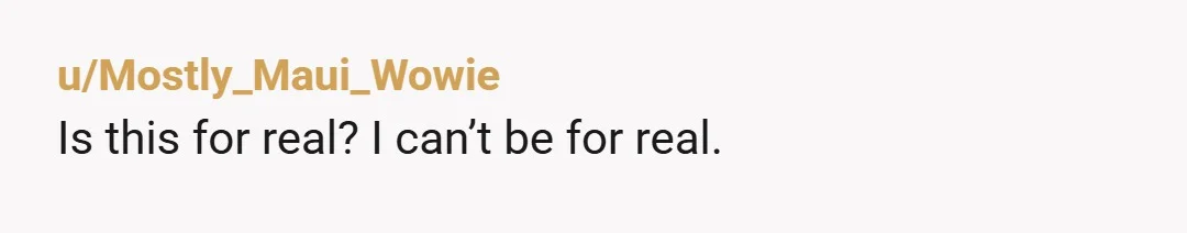 u/Mostly_Maui_Wowie
Is this for real? I can’t be for real.