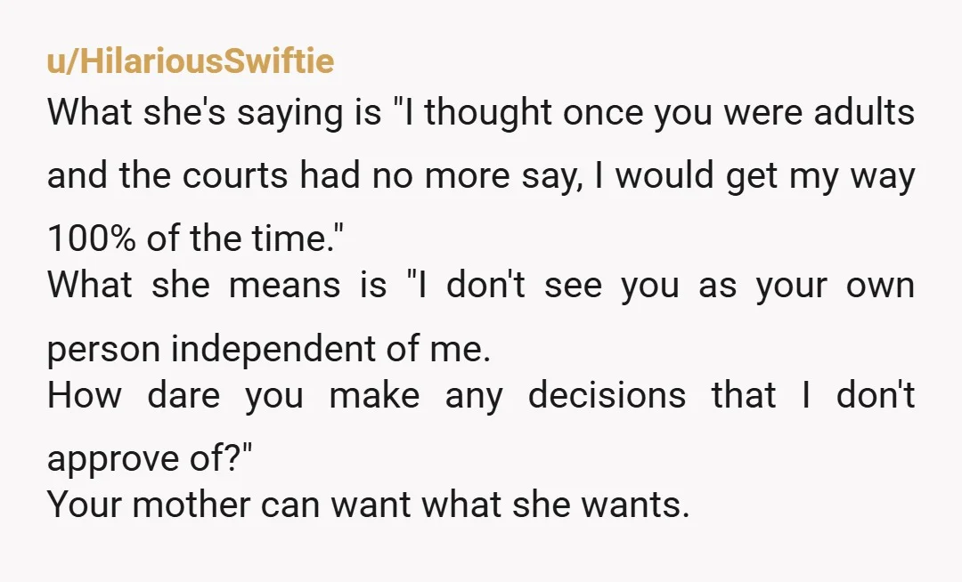 u/jamicam You are an adult. Make the best decisions for yourself. Be kind to your mom and your siblings - they are all your family. Don't be guilt-tripped into doing...