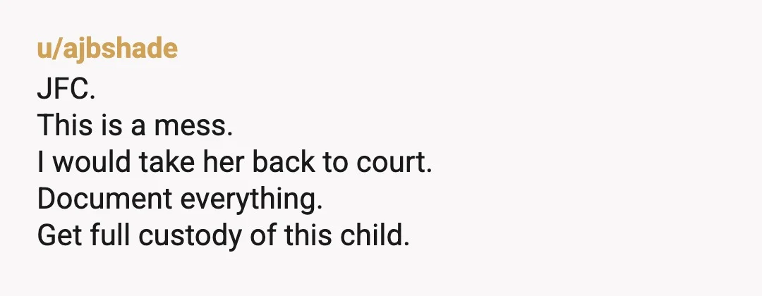 u/Dull-Assistance1910 NTA, just a fool. You "expect" this hot mess of a person to do anything responsible, ever? Good luck with that. She's a living, breathing train wreck. Sadly, you...