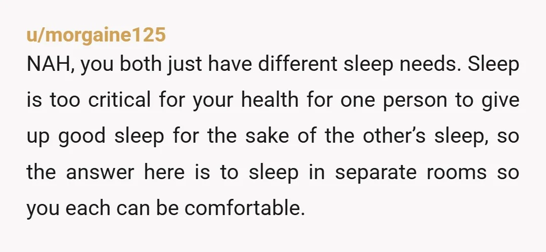 u/ZucchiniPractical410 You both honestly sound unreasonable. 1. If you are cold, why in the world do you "only need 1 blanket"? That makes no sense. Yet you're dressed like you're...