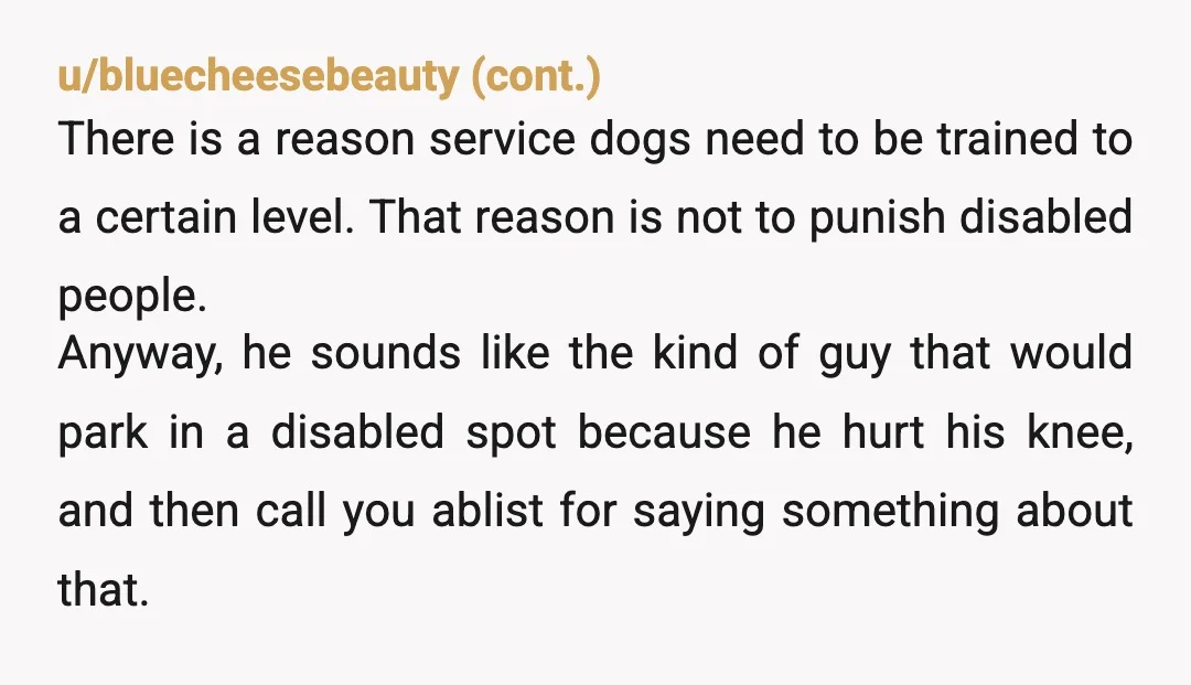 u/hopelesscaribou All him what y'all his service dog performs fort him. That is a legitimate question people and businesses are allowed to ask. Emotional Support Dogs are not service dogs....