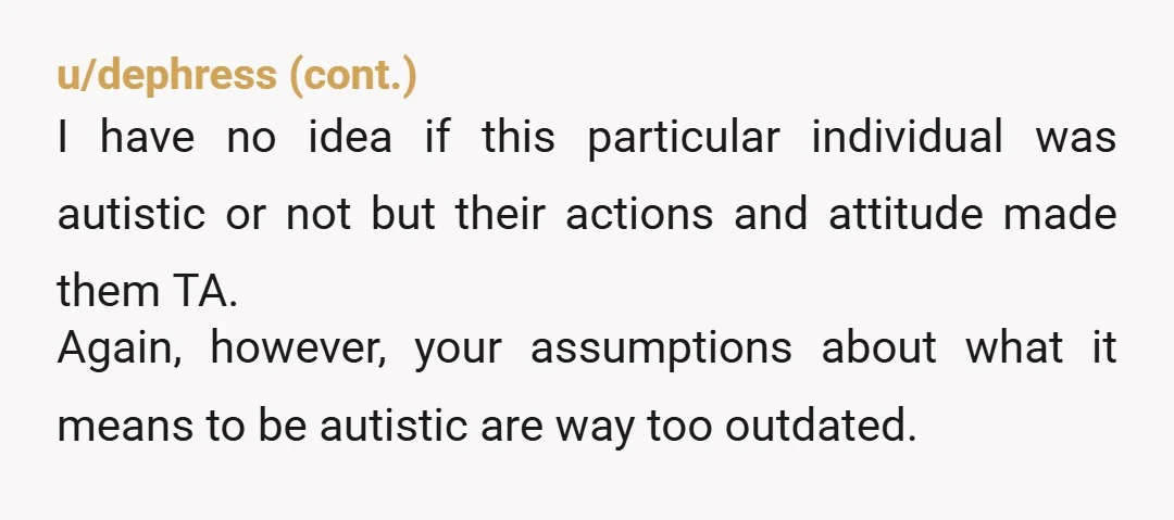 u/Sephirotha15 Autism is a spectrum so there are some people who can handle talking to strangers better than others. But also she doesn't get to play the autism card for...