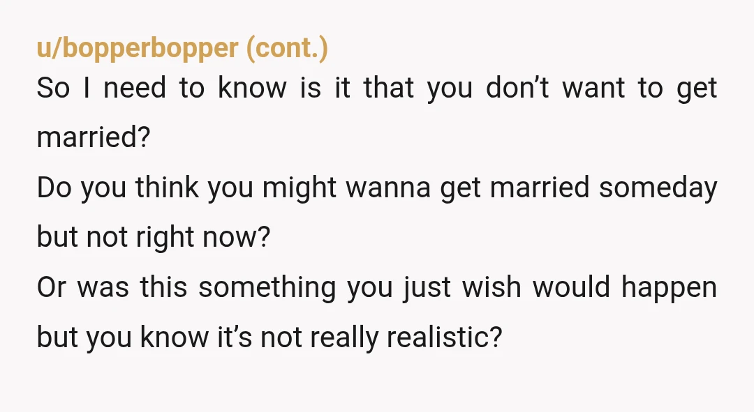 u/CoolRide7896 This is ridiculous. Is she then going to plan babies, buying a house, career advancement, whatever- around her friend? If she doesn’t realize how absurd this is you have...