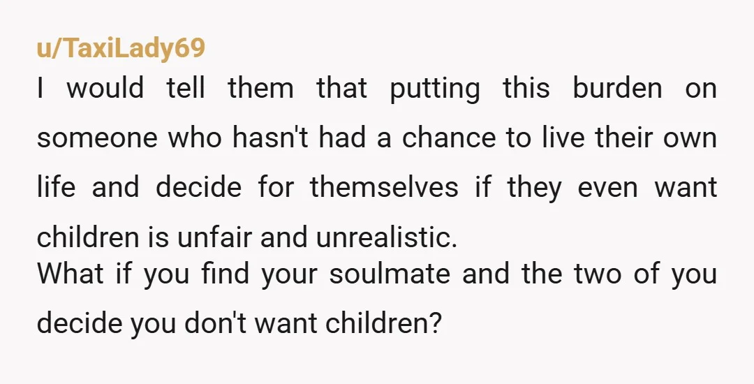 u/becooldocrime “You signed up for that family, I didn’t. I want to have a good relationship with you all but that can’t happen if you’re constantly pressuring me to be...
