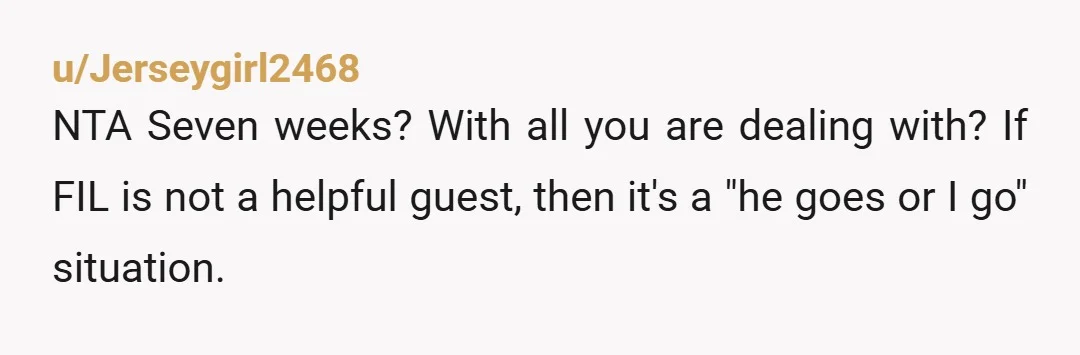 u/localdisastergay Absolutely NTA. I have zero babies and my maximum capacity for having visitors is like seven days and that’s if they are a considerate, respectful guest who tidies up...