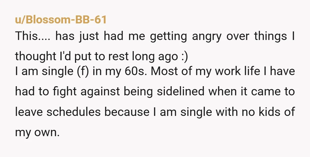 u/Blossom-BB-61 This.... has just had me getting angry over things I thought I'd put to rest long ago :) I am single (f) in my 60s. Most of my work...
