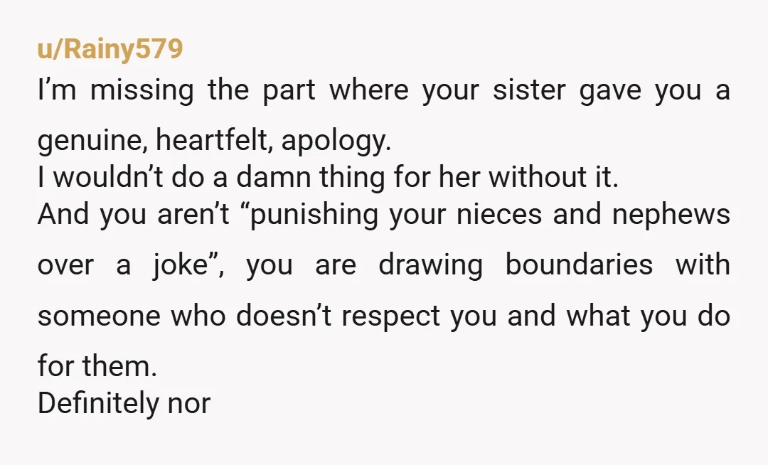 u/Adagio_4_Strings NOR AT ALL! Sister needs to point that finger of blame right back at herself, and then she needs to apologize for her hurtful, thoughtless, rude and selfish comments....