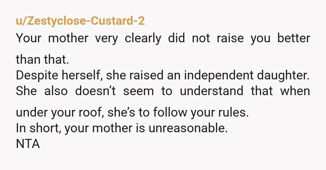 u/Realistic_Ask2059 This is absolutely hilarious! What on Earth was your mother thinking was going to happen whem you moved in together? How incredibly naive from her to assume you sleep...