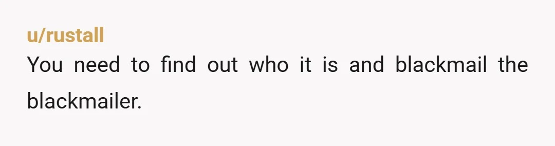 u/Artichokeypokey Report for blackmail and extortion, then laugh with your wife/side-piece about the double life you apparently lead
