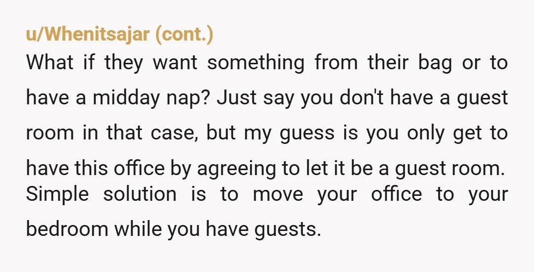 We have our own 'offices' - I take the spare bedroom upstairs, and she takes the living room downstairs (there is a full desk set up with monitors, etc). Info:...