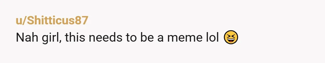 u/Shitticus87 Nah girl, this needs to be a meme lol 😆