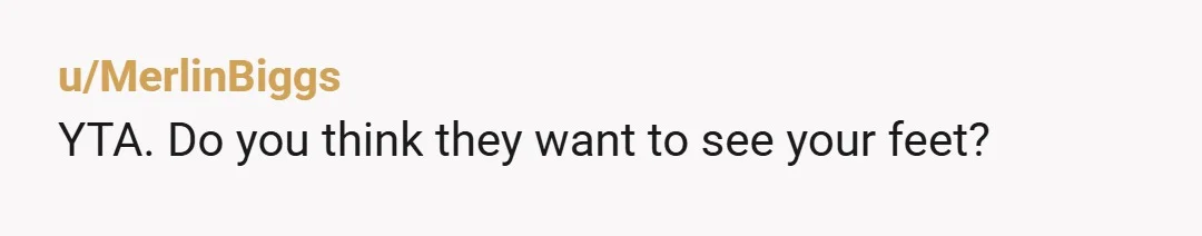 u/ElleGeeAitch Please say this isn't real 😑. Of course YTA, you don't go into other people's houses and tell them they need to wrar socks. Why TF are you even...