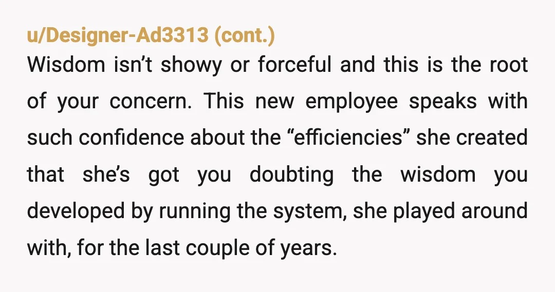 u/Mean_Replacement5544 You should have brought it up to her first and explained the problems and what needed to be tweaked to fix it, and then brought it up together at...
