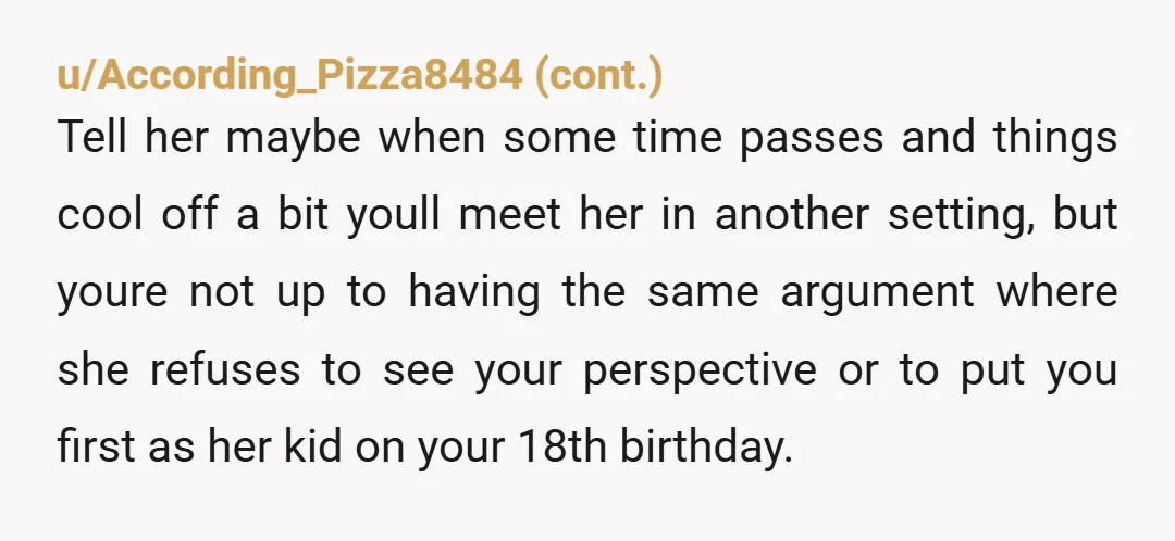 u/whyaskstrangers If you're not wanting to tell her to f off, you could say "A dinner at this point will not make up for the fact that you thought it...