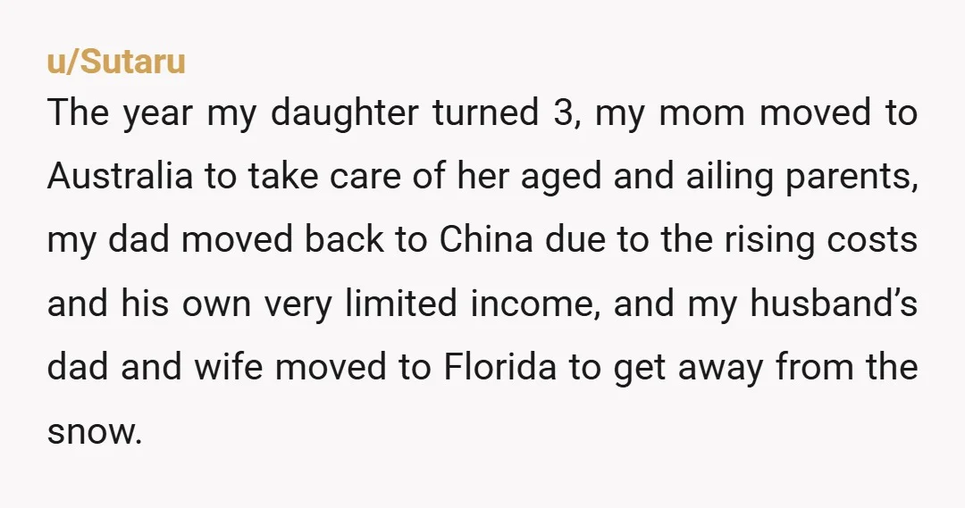 u/mzg72
Why can't they visit? Also, is sister spending any more time with them?