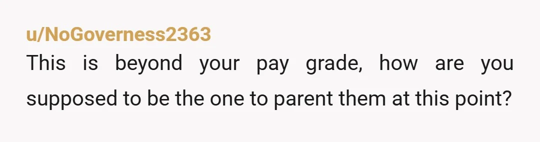 u/NoGoverness2363
This is beyond your pay grade, how are you supposed to be the one to parent them at this point?