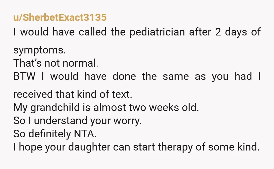 u/AerieIndividual3253 I would be worried about the safety of your grandchild. Your daughter needs help, and you were trying to help. NTA. Parenthood is hard, but it sounds like she...