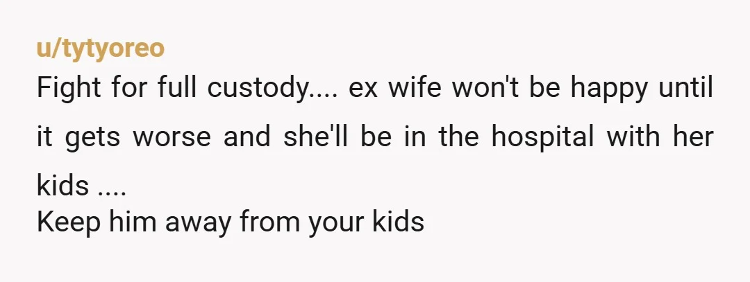 u/mostly_lurking1040 Honestly probably something to discuss with your lawyer, so that the parenting in custody agreements address limits on your kids exposure. Sounds like something the two of you would...