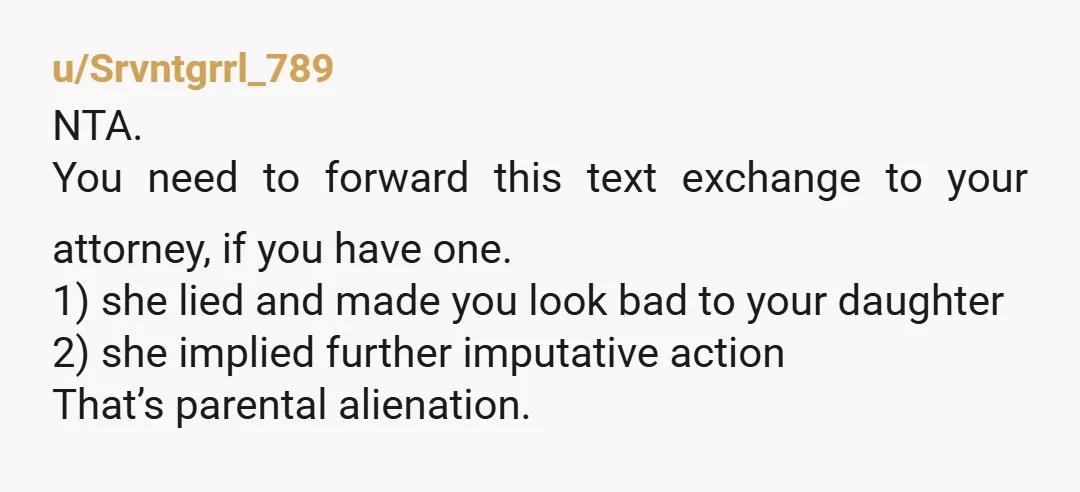 u/Inlovewithkoalas
Parental alienation. Get a parenting app. Only ever text and keep the messages.