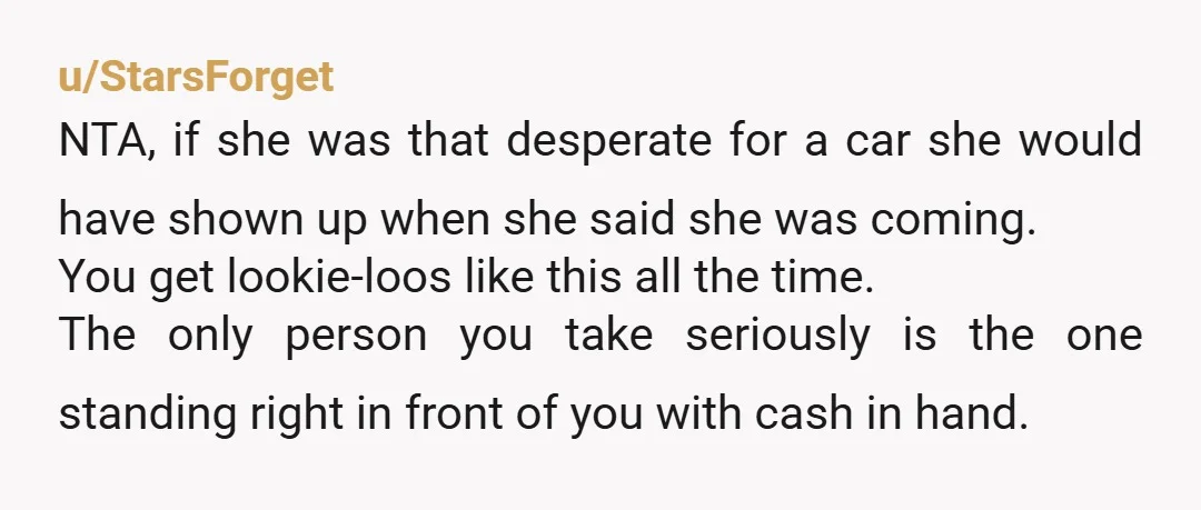 u/NOTTHATKAREN1 You are NTA. She said she was on her way & never came. You couldn't possibly wait for her not knowing whether or not she was even going to...